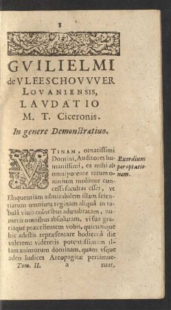 Guilelmi de Vleeschouwer Lovaniensis, Laudatio M. T. Ciceronis.