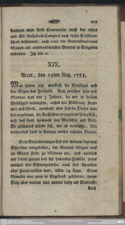 XIX. Arcot, den 15ten Aug. 1785