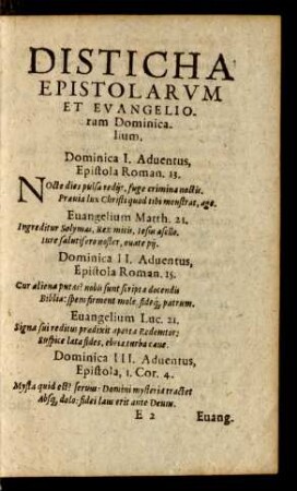 Disticha Epistolarum Et Evangeliorum Dominicalium.