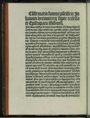 Confirmatio Episcopatus Mißnen[sis] per Johanne papam xiii. Facta. fo