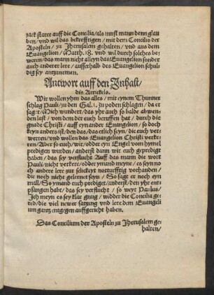 Antwort auff den Inhalt/ dis Artickels.