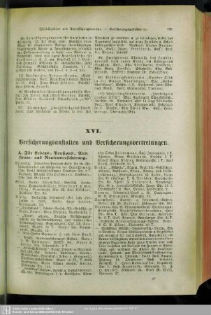 XVI. Versicherungs-Anstalten und Versicherungs-Vertretungen