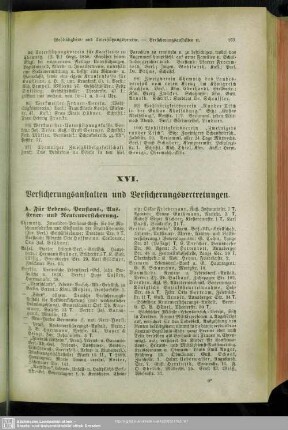 XVI. Versicherungs-Anstalten und Versicherungs-Vertretungen