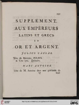 Supplément aux empéreurs latins et grecs en or et argent