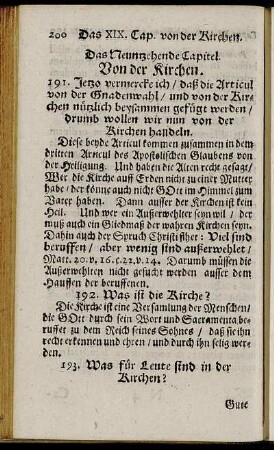 Das Neunzehende Capitel. Von der Kirchen. = Caput XIX. De Ecclesia.