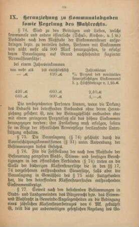 IX. Heranziehung zu Kommunalabgaben sowie Regelung des Wahlrechts