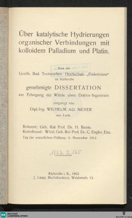 Über katalytische Hydrierungen organischer Verbindungen mit kolloidem Palladium und Platin