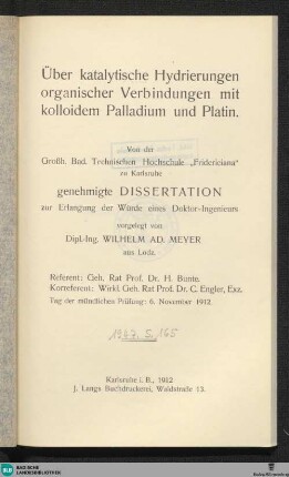 Über katalytische Hydrierungen organischer Verbindungen mit kolloidem Palladium und Platin