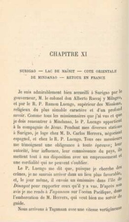 Chapitre XI. Surigao - Lac de Mainit - Côte orientale de Mindanao - Retour en France