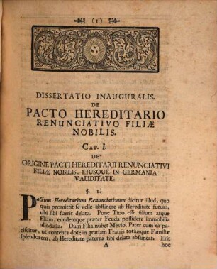 Disputatio iuridica inauguralis, de pacto hereditario renunciativo filiae nobilis