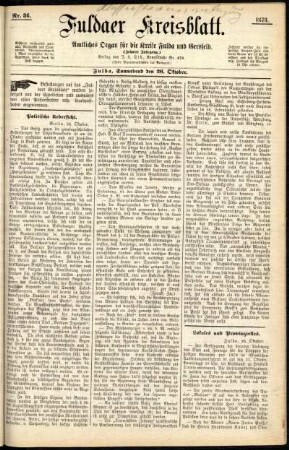 Erste Ausgabe vom Samstag, den 26. Oktober 1878.