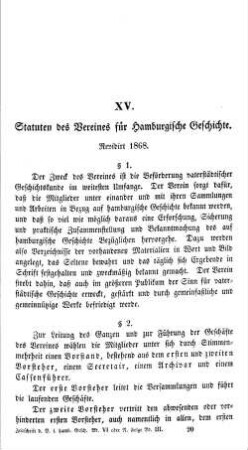 Statuten des Vereines für Hamburgische Geschichte. Revidirt 1868.