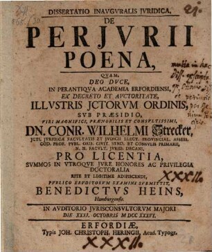 Dissertatio Inavgvralis Jvridica, De Perjvrii Poena