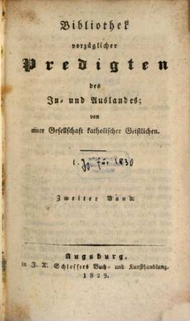 Bibliothek vorzüglicher Predigten des In- und Auslandes. 2. 1829