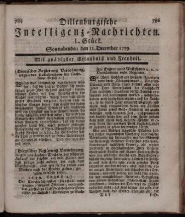 L. Stück. Sonnabends: den 11. December 1779.