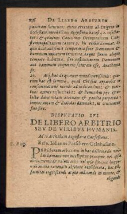Disputatio XVI. De Libero Arbitrio Seu De Viribus Humanis.
