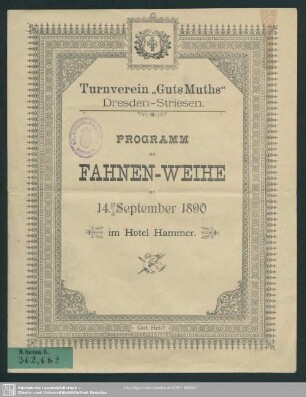 Programm zu Fahnen-Weihe am 14. September 1890 im Hotel Hammer