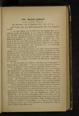 VII. Vereins-Zolltarif vom 1. October 1870 an.