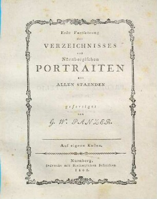Verzeichnis Von Nürnbergischen Portraiten Aus Allen Staenden, 2. Erste Fortsetzung