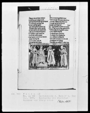 Rudolf von Ems, Weltchronik — Michäas vor König Ahab, Folio 337verso