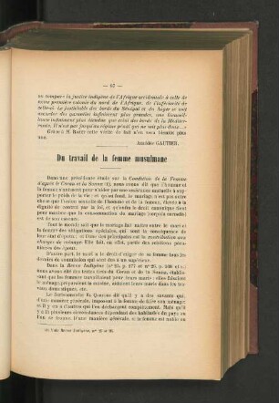 Du travail de la femme musulmane.