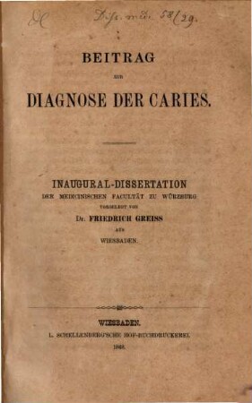 Beitrag zur Diagnose der Caries
