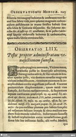 Observatio LIIX. Pestis propter administratam venaesectionem funesta
