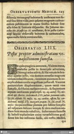 Observatio LIIX. Pestis propter administratam venaesectionem funesta