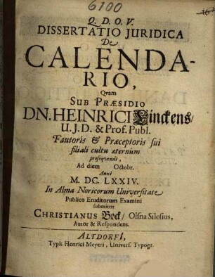 Dissertatio Juridica De Calendario