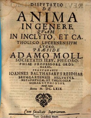 Disp. de anima in genere
