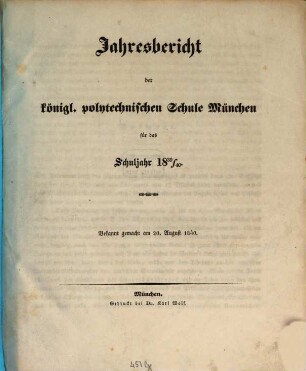 Jahresbericht der Königlichen Polytechnischen und der Bau- und Ingenieurschule zu München : für das Studienjahr ... 1839/40