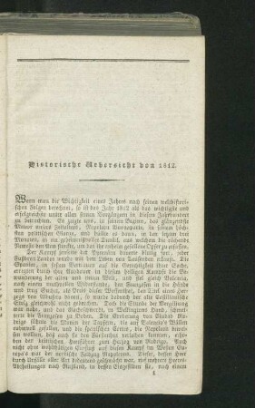 Historische Übersicht von 1812.