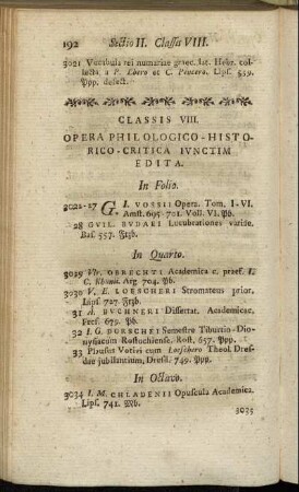 Classis VIII. Opera philologico-historico-critica iunctim edita.