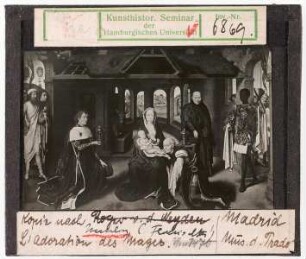 Hans Memling (Kopie): Anbetung der Heiligen Drei Könige. Madrid, Prado