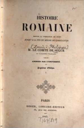 Histoire romaine depuis la fondation de Rome jusqu'à la fin du règne de Constantin, 1