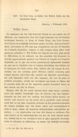 XIV. De Gouv.-Gen. en Raden van Nederl. Indie aan den Aziatischen Raad ... 1 Februarij 1804