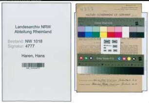 Entnazifizierung Hans Van Haren , geb. 29.04.1905 (Dreher)