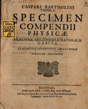 Specimen compendii physicae, praecipua philosophiae naturalis capita ... strictim exponens