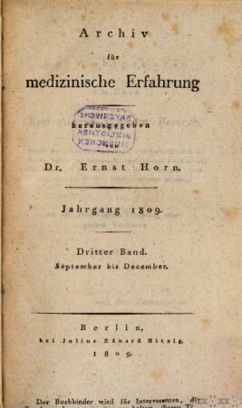 Archiv für praktische Medizin und Klinik. [17]. 1809