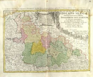 Ducatus Silesiae ; Tabula Geographica Prima, Inferiorem Eius Partem, seu Novem Principatus quorum insignia hic adjecta sunt, secundum statum recentissimum complectens Ad mentem Hasiani autographi majoris legitime delineata