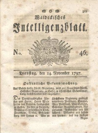 No. 46, Dienstag, den 14. November 1797