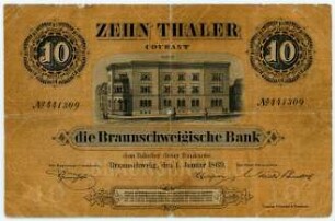 Geldschein, 10 Taler Courant, 1.1.1869