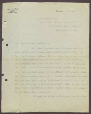 Schreiben von Georg van Eyck, Öflingen, an Constantin Fehrenbach, Zusendung von Abschriften mit Beschuldigungen gegen Matthias Erzberger