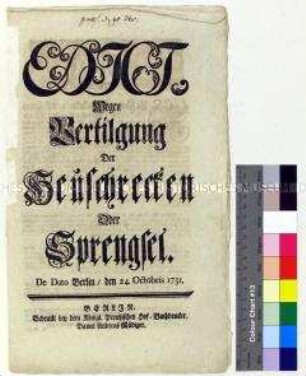 Edikt von Friedrich Wilhelm I. König in Preußen zur Bekämpfung der Heuschreckenplage