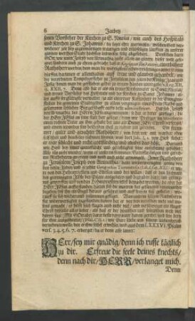 [...]leichenspruch[...] aus dem LXXXVI. Psalm vers. 3. 4. 5. 6. 7. erborget/ da er denn also lautet:
