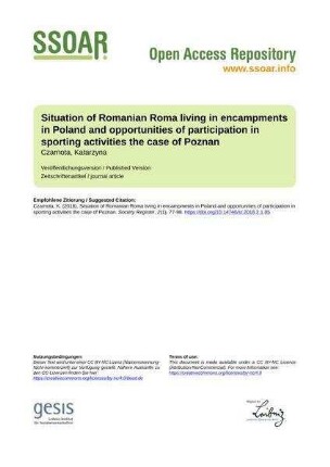Situation of Romanian Roma living in encampments in Poland and opportunities of participation in sporting activities the case of Poznan