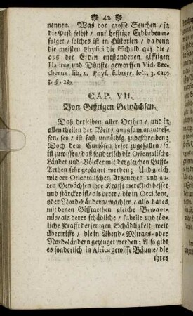 Cap. VII. Von Gifftigen Gewächsen.