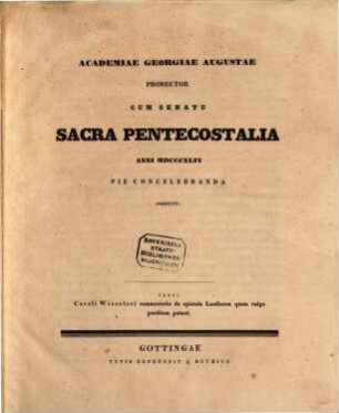 (Programma quo) Academiae Georgiae Augustae Prorector cum Senatu sacra pentecostalia anni 1844 pie concelebranda indicunt
