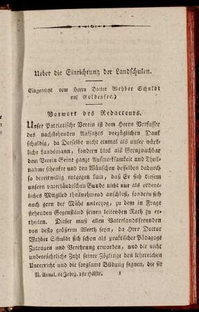 Ueber die Einrichtung der Landschulen