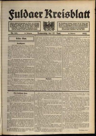 Erste Ausgabe vom Donnerstag, den 27. Juni 1912.